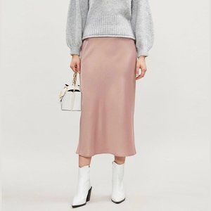 Topshop Pink Satin Bias Midi Skirt